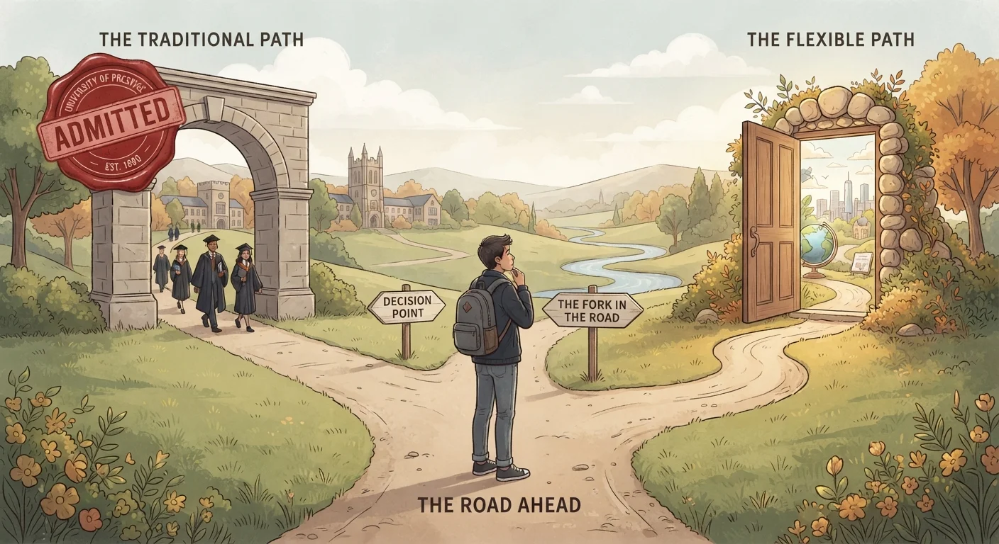 Two diverging paths representing the choice between Early Decision and Early Action college applications