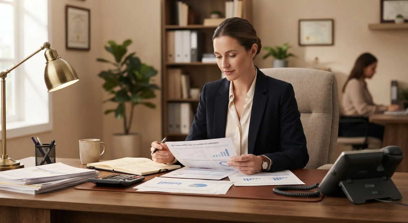 Person reviewing financial documents at a desk while preparing to call a creditor